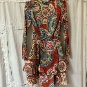 CQ by CQ Dress Multicolor Long Sleeve Dress Padded Shoulders Sz M Back Zip New
